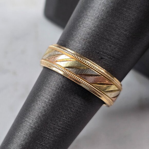 Womens Vintage Estate 14k Mixed Gold Artcarved Wedding Band Ring 5.2g E3941